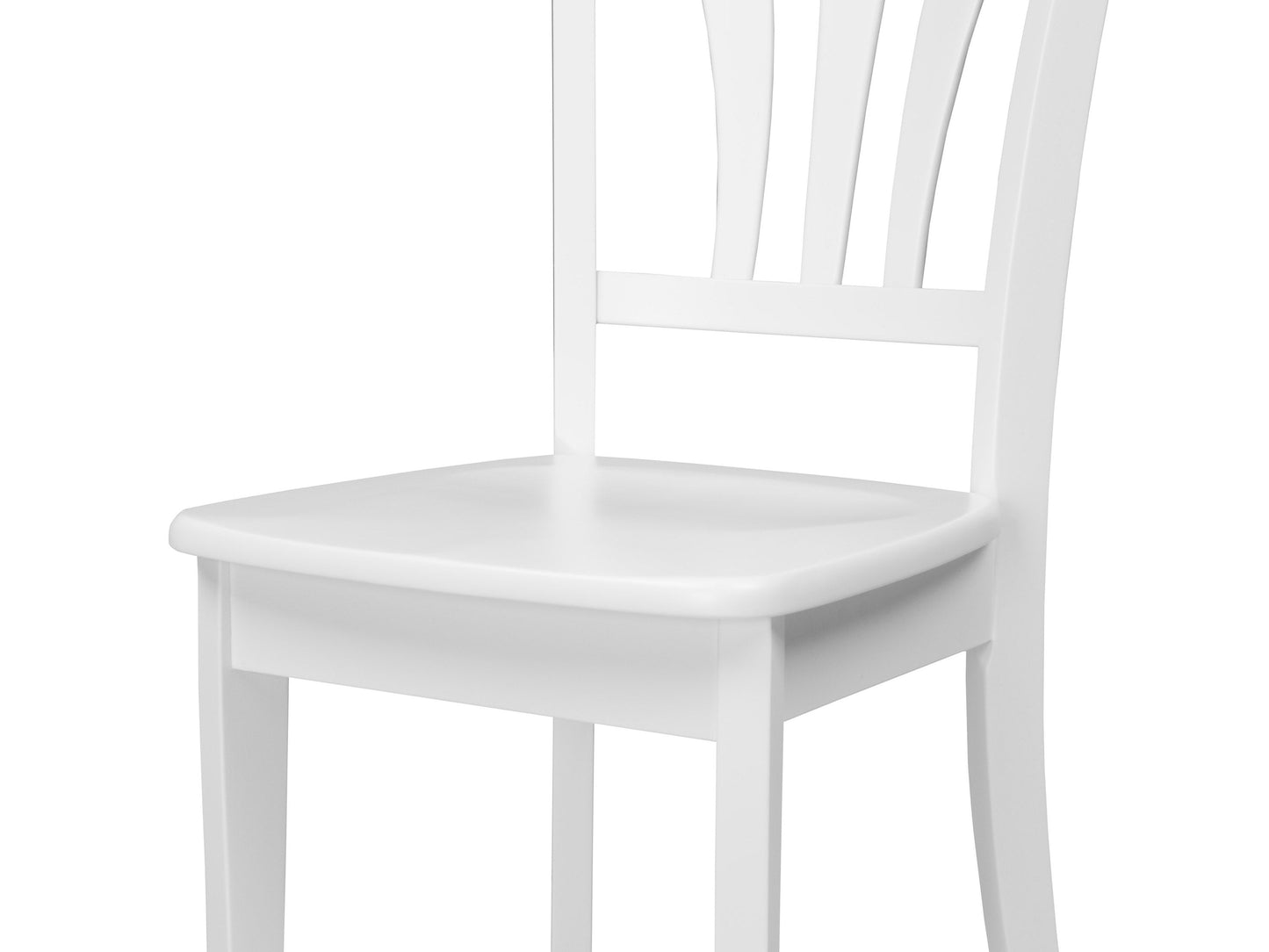 White solid wood dining chairs set of 2 with curved backrests and sturdy legs, featuring a smooth finish and classic design, perfect for modern dining rooms or kitchens.