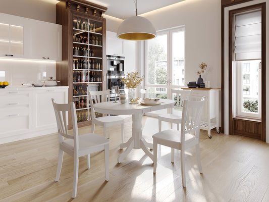 White solid wood dining chairs set of 2 with curved backrests and sturdy legs, featuring a smooth finish and classic design, perfect for modern dining rooms or kitchens.