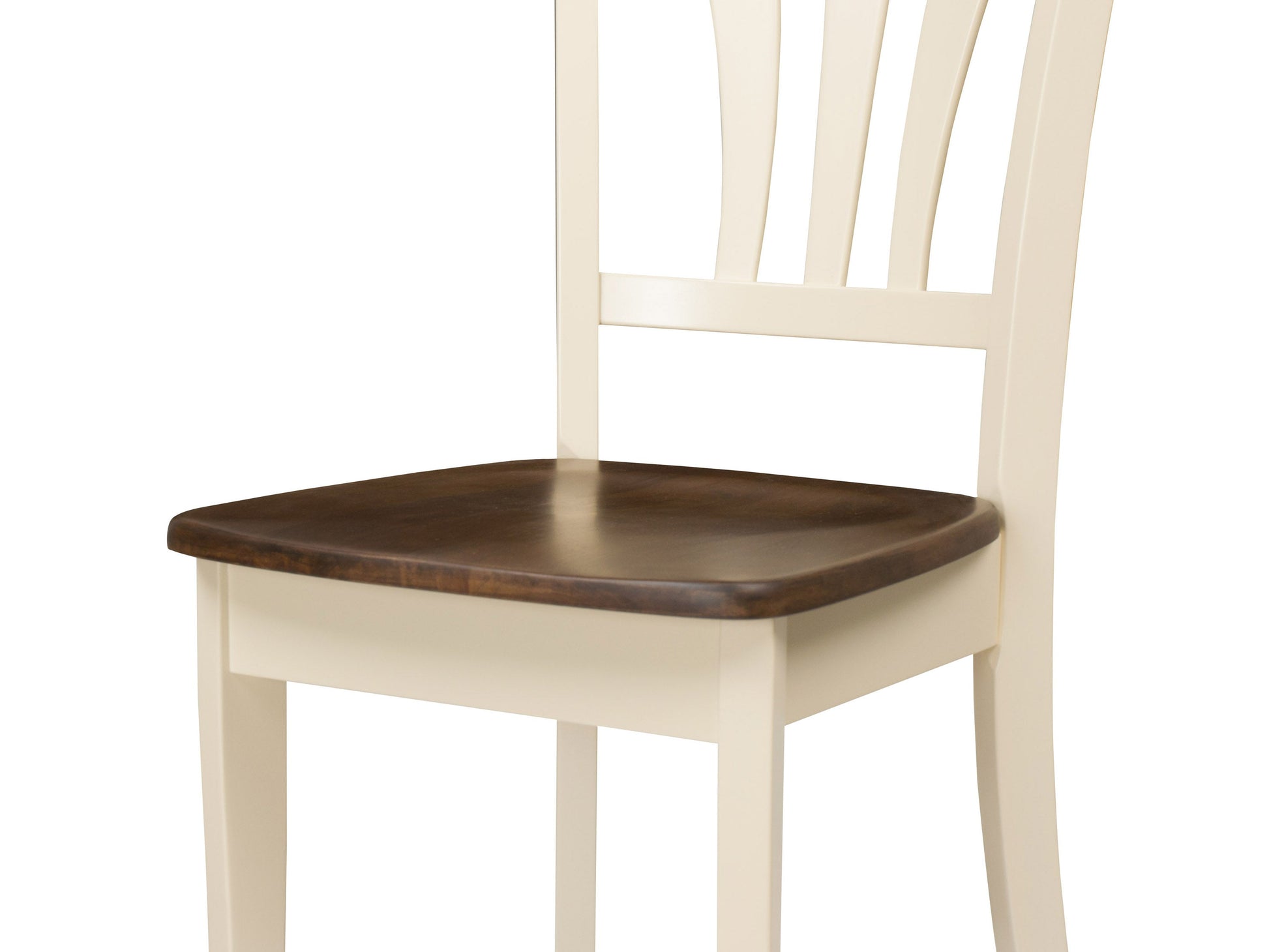 Solid wood dining chairs set of 2, featuring dark brown frames with cream upholstered seats and backs, elegant curved legs, and a smooth finish. Ideal for modern dining rooms or kitchens.