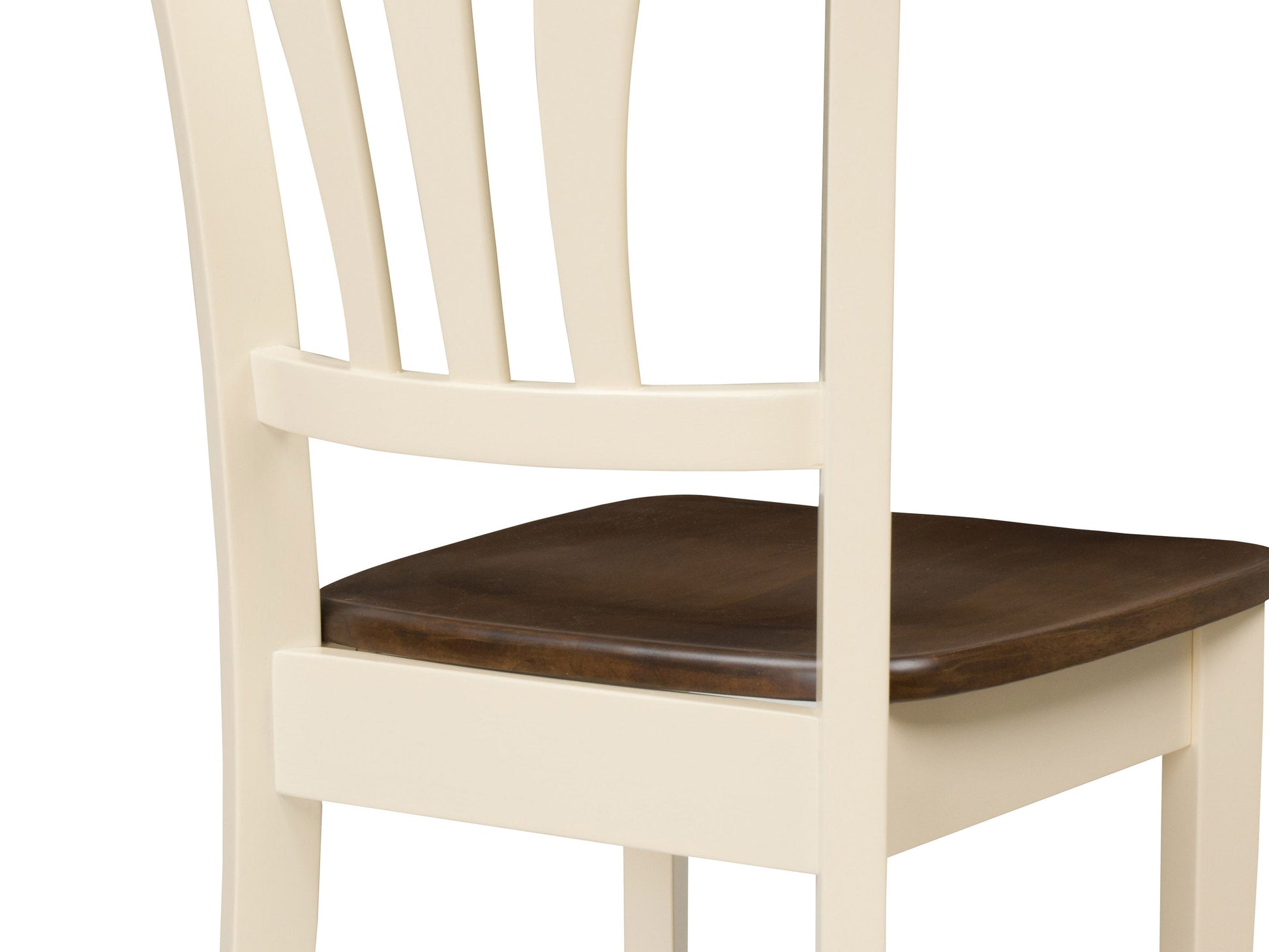 Solid wood dining chairs set of 2, featuring dark brown frames with cream upholstered seats and backs, elegant curved legs, and a smooth finish. Ideal for modern dining rooms or kitchens.