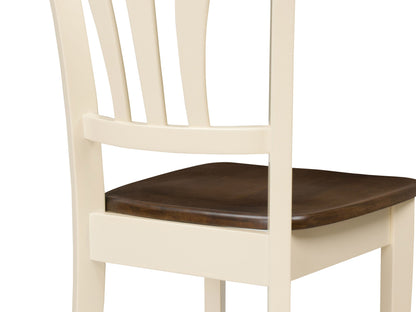 Solid wood dining chairs set of 2, featuring dark brown frames with cream upholstered seats and backs, elegant curved legs, and a smooth finish. Ideal for modern dining rooms or kitchens.