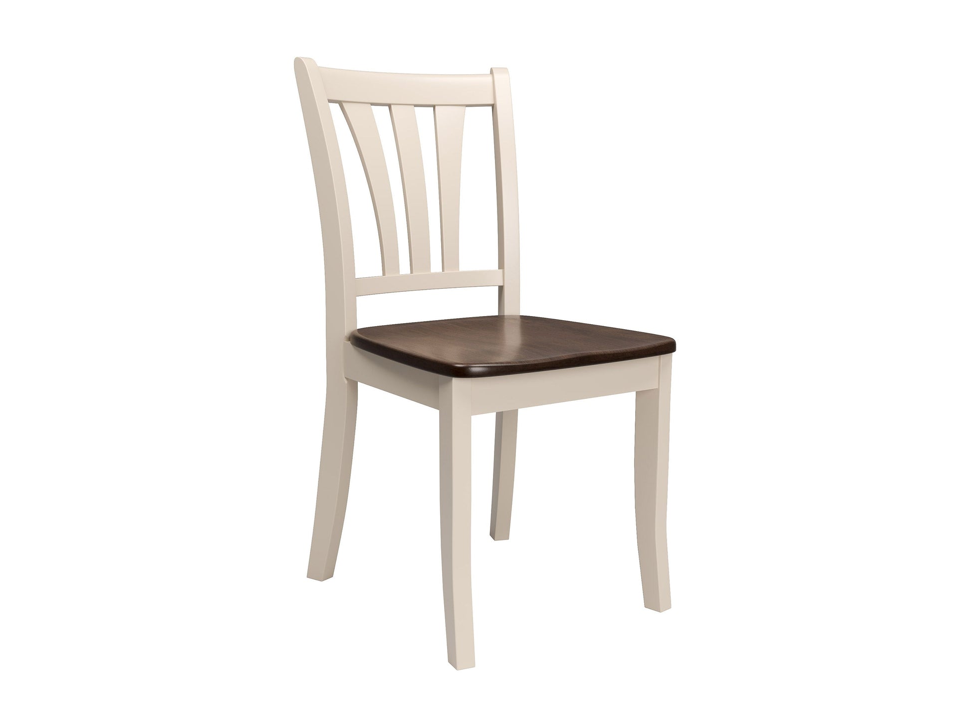 Solid wood dining chairs set of 2, featuring dark brown frames with cream upholstered seats and backs, elegant curved legs, and a smooth finish. Ideal for modern dining rooms or kitchens.