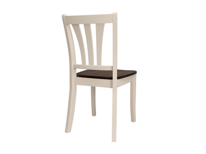 Solid wood dining chairs set of 2, featuring dark brown frames with cream upholstered seats and backs, elegant curved legs, and a smooth finish. Ideal for modern dining rooms or kitchens.