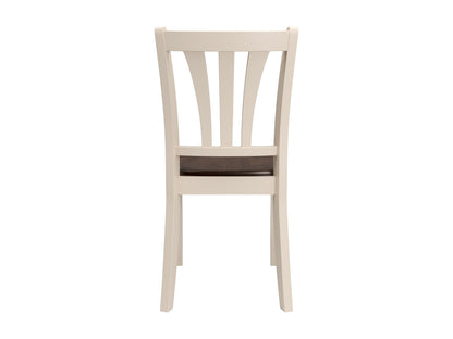 Solid wood dining chairs set of 2, featuring dark brown frames with cream upholstered seats and backs, elegant curved legs, and a smooth finish. Ideal for modern dining rooms or kitchens.
