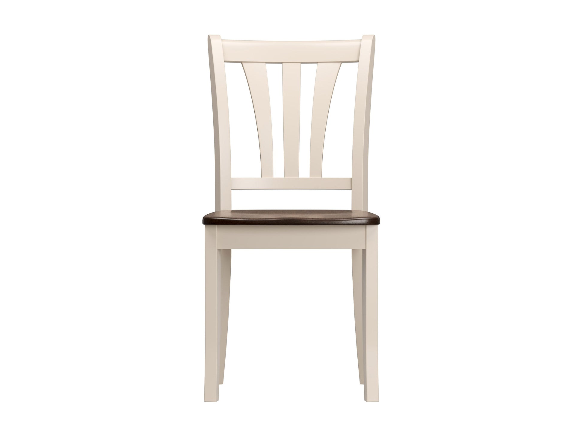Solid wood dining chairs set of 2, featuring dark brown frames with cream upholstered seats and backs, elegant curved legs, and a smooth finish. Ideal for modern dining rooms or kitchens.