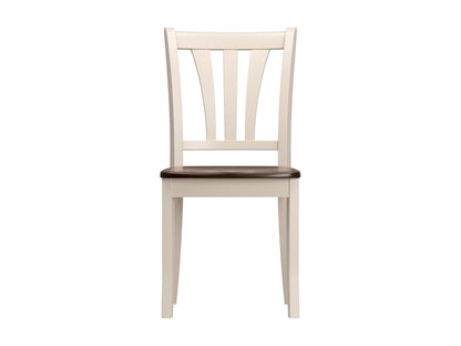 Solid wood dining chairs set of 2, featuring dark brown frames with cream upholstered seats and backs, elegant curved legs, and a smooth finish. Ideal for modern dining rooms or kitchens.