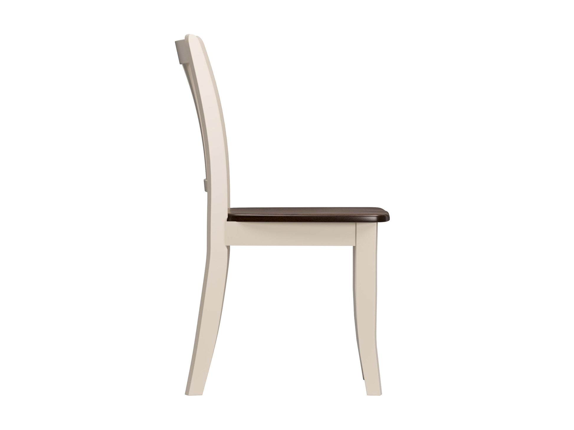 Solid wood dining chairs set of 2, featuring dark brown frames with cream upholstered seats and backs, elegant curved legs, and a smooth finish. Ideal for modern dining rooms or kitchens.