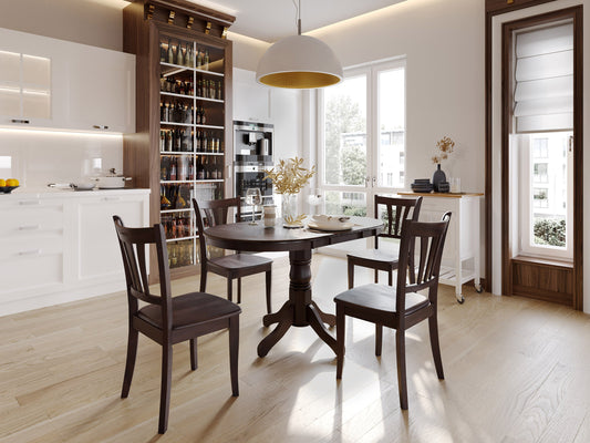 Solid wood dining chairs set of 2 in espresso finish, featuring curved backrests, cushioned seats in beige fabric, and sturdy legs with a sleek, modern design perfect for contemporary dining rooms.