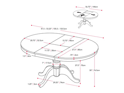 Extendable oval dining table with dark brown wood top and cream-colored legs, featuring a smooth finish and elegant design. Ideal for modern dining rooms, seats up to eight people comfortably.