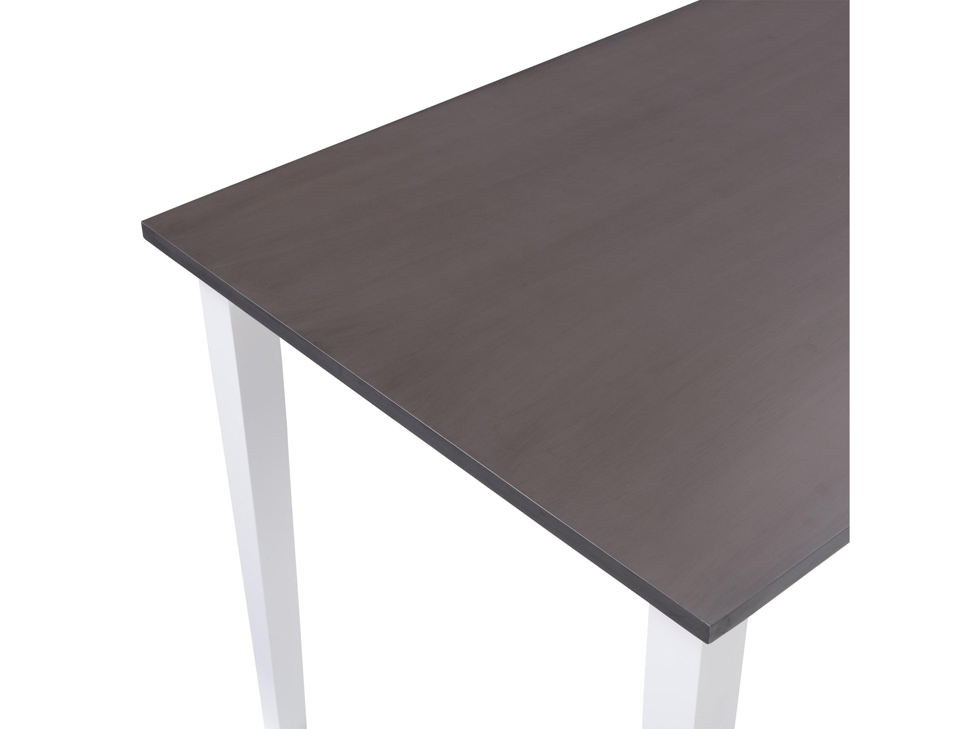 Grey and white dining table with sleek rectangular top, sturdy wooden legs, and minimalist design; perfect for modern kitchens or dining rooms.