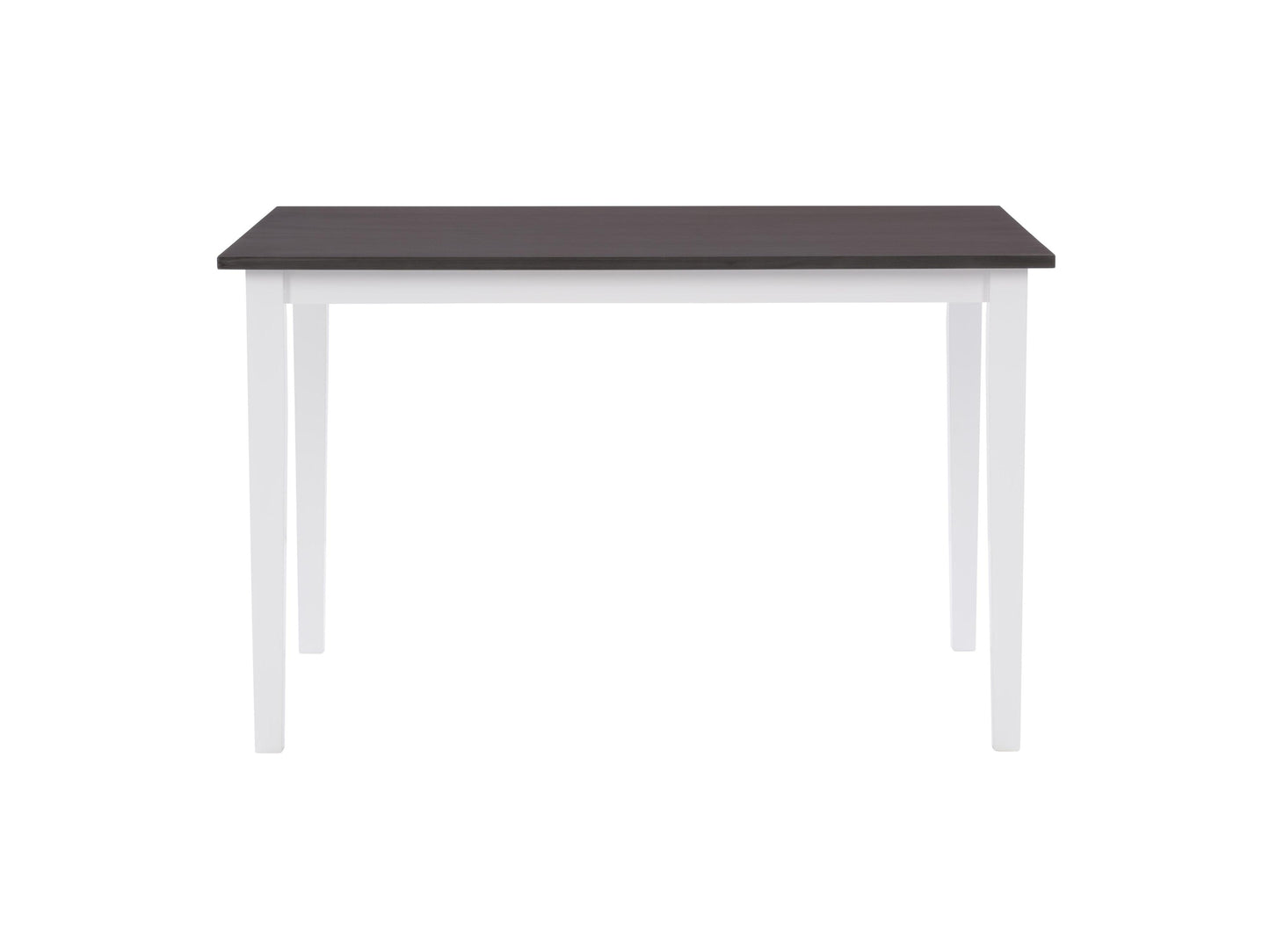 Grey and white dining table with sleek modern design, featuring a rectangular white tabletop and sturdy grey metal legs, perfect for contemporary dining rooms.