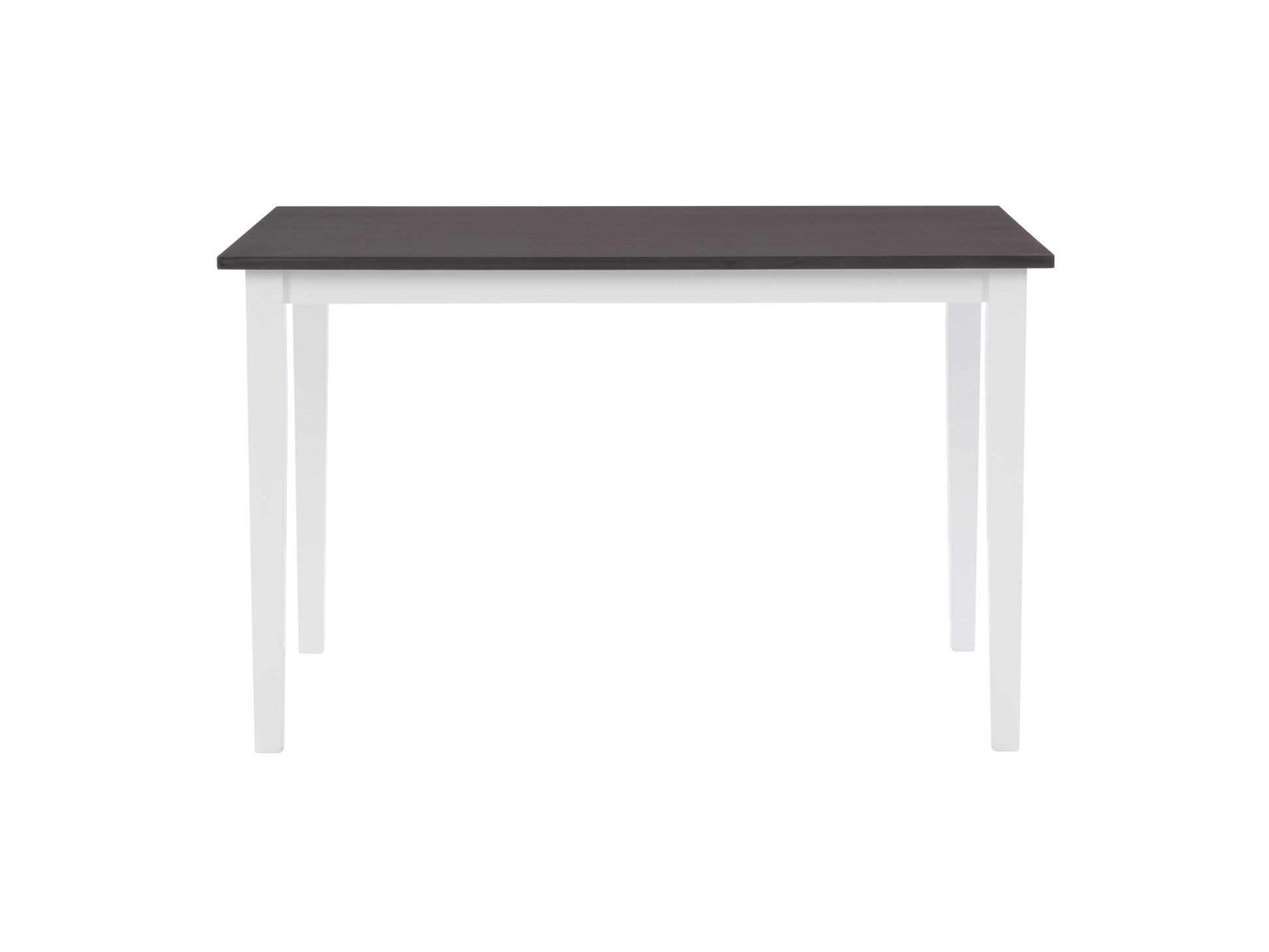 Grey and white dining table with sleek modern design, featuring a rectangular white tabletop and sturdy grey metal legs, perfect for contemporary dining rooms.
