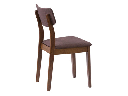 Walnut dining chairs set of 2 with sleek, curved backs, dark walnut wood finish, and cushioned seats in light grey fabric, perfect for modern or contemporary dining rooms.