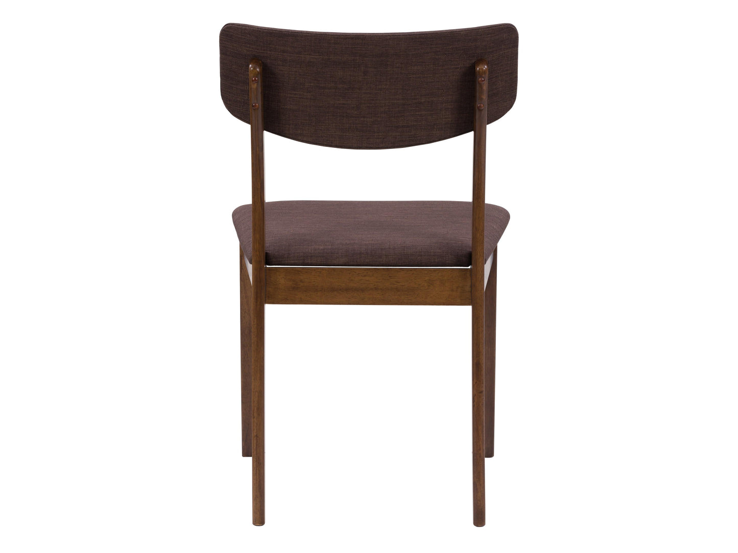 Set of two walnut dining chairs with curved wooden backs, upholstered beige seats, and sleek metal legs, ideal for modern dining rooms.