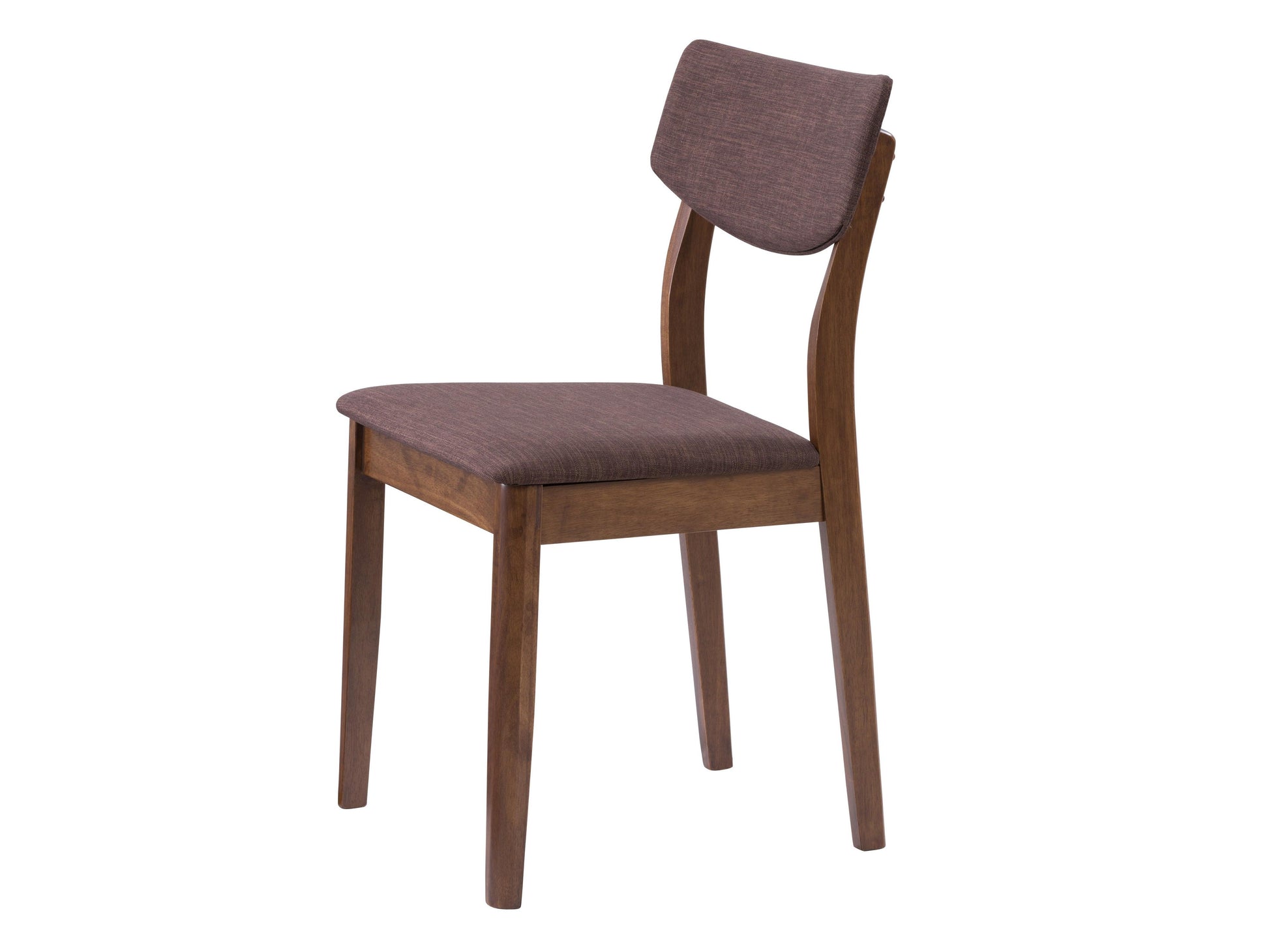 Set of two walnut dining chairs with beige cushioned seats, sleek wooden frames, and curved backrests, perfect for modern dining rooms.