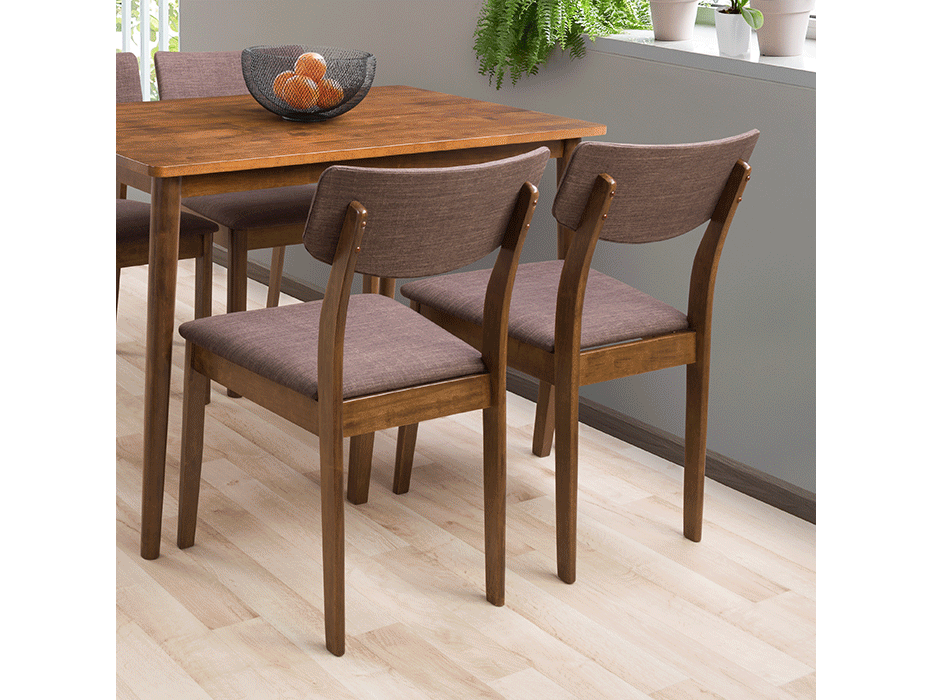 Walnut dining chairs set of 2 with cushioned seats, sleek wooden frames, and curved backrests, perfect for modern dining rooms. Elegant walnut finish, durable construction, and comfortable seating.