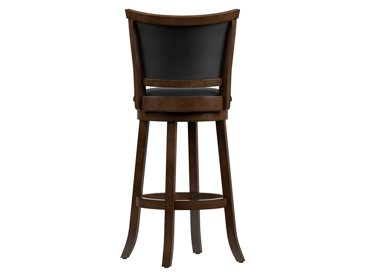 Set of 2 black bar height bar stools with sleek metal frames, cushioned seats, and footrests. Modern design with durable materials ideal for kitchen islands or home bars.