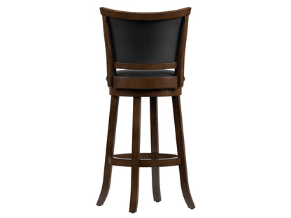 Set of 2 black bar height bar stools with sleek metal frames, cushioned seats, and footrests. Modern design with durable materials ideal for kitchen islands or home bars.