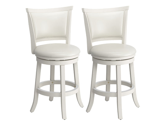 White counter height bar stools set of 2 with cushioned seats, sleek chrome legs, and modern design. Ideal for kitchen islands and home bars.