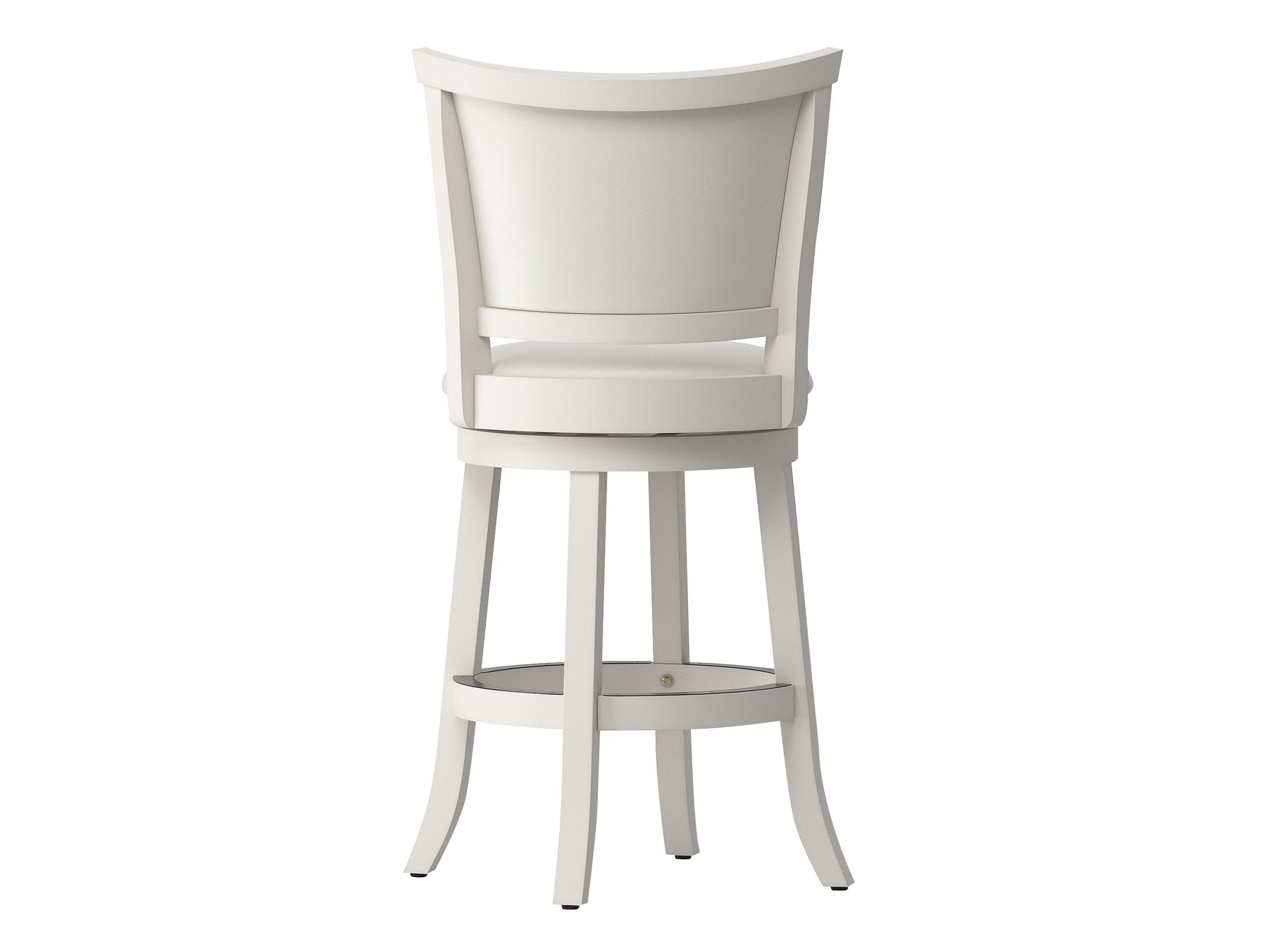 Set of two counter height bar stools with dark walnut wood frames, black cushioned seats, and slatted backrests. Ideal for kitchen islands or home bars, offering a blend of comfort and modern style.