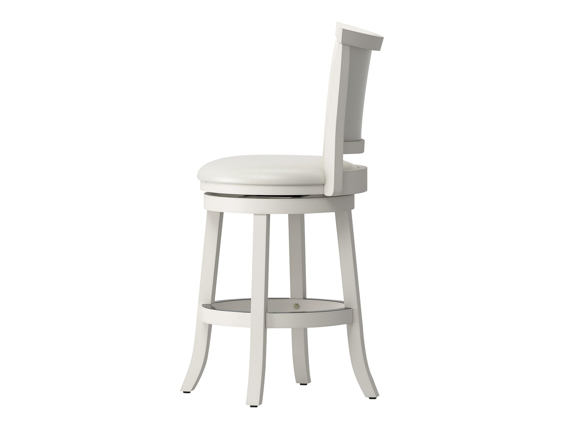 Set of 2 counter height bar stools featuring dark wood seats, sleek black metal frames, and footrests, perfect for modern kitchens or home bars.