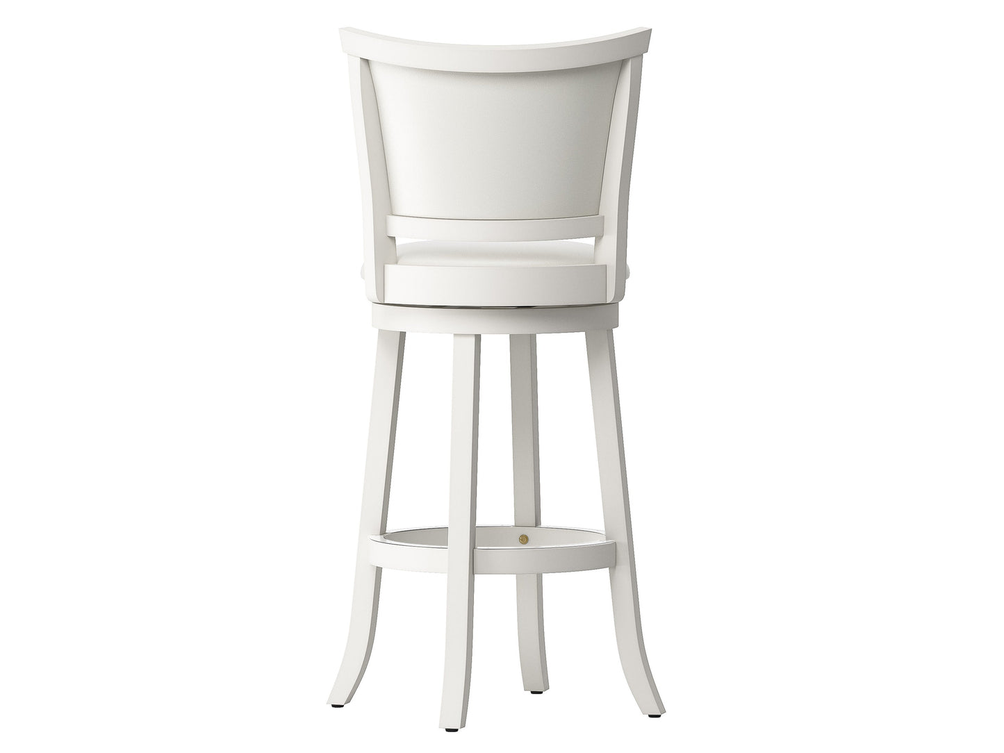 White bar height bar stools set of 2, featuring sleek chrome legs, cushioned seats with white faux leather upholstery, and footrests for added comfort, perfect for modern kitchen or bar settings.