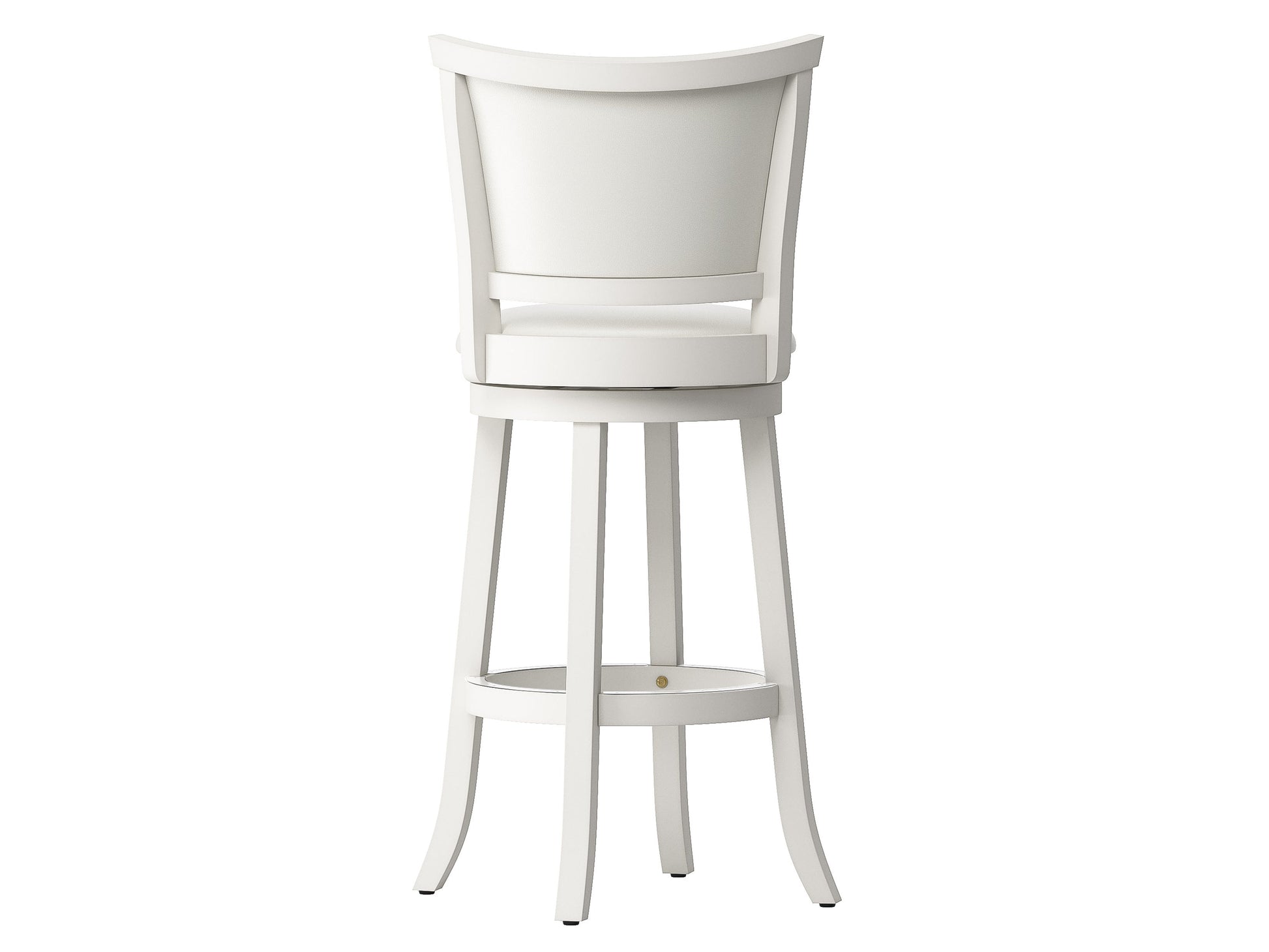 White bar height bar stools set of 2, featuring sleek chrome legs, cushioned seats with white faux leather upholstery, and footrests for added comfort, perfect for modern kitchen or bar settings.