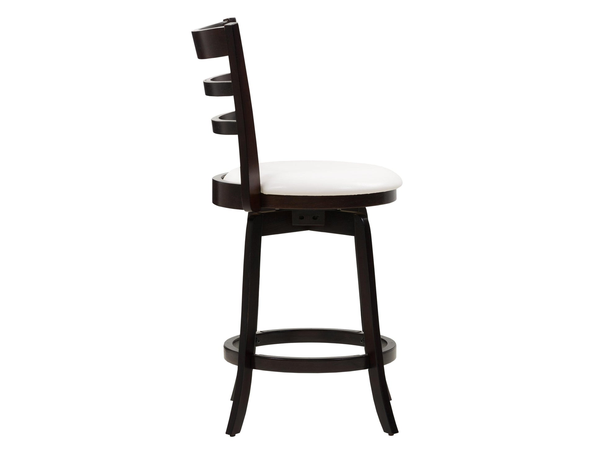 Counter height wooden bar stool with natural oak finish, featuring a curved backrest, sturdy legs, and a smooth, polished seat. Ideal for kitchen islands, home bars, and casual dining areas.