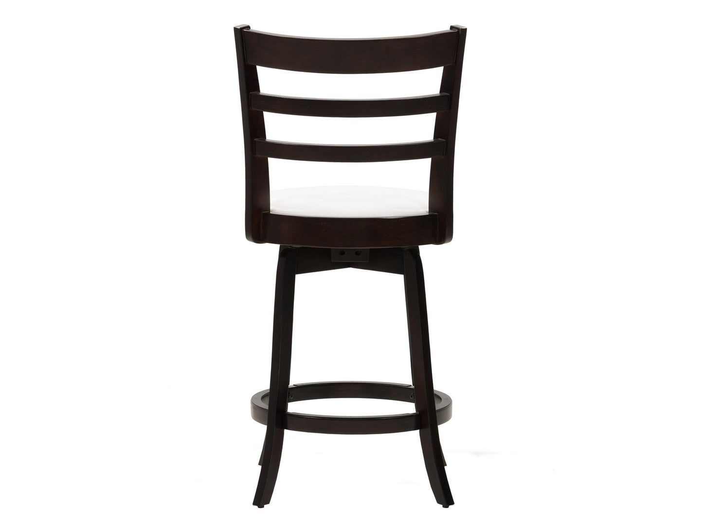 Wooden bar stool with a natural oak finish, featuring a curved backrest and a cushioned beige seat, designed for counter height use. Ideal for modern kitchens or home bars, blending comfort and style.