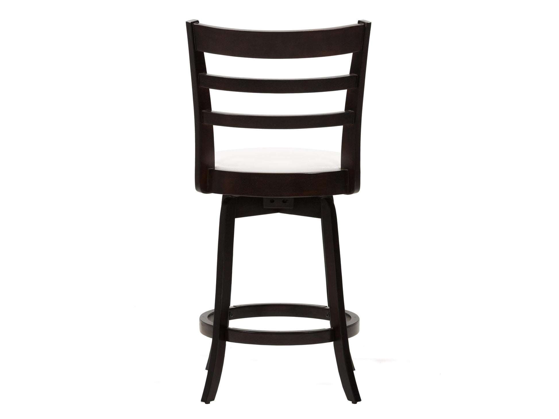 Wooden bar stool with a natural oak finish, featuring a curved backrest and a cushioned beige seat, designed for counter height use. Ideal for modern kitchens or home bars, blending comfort and style.