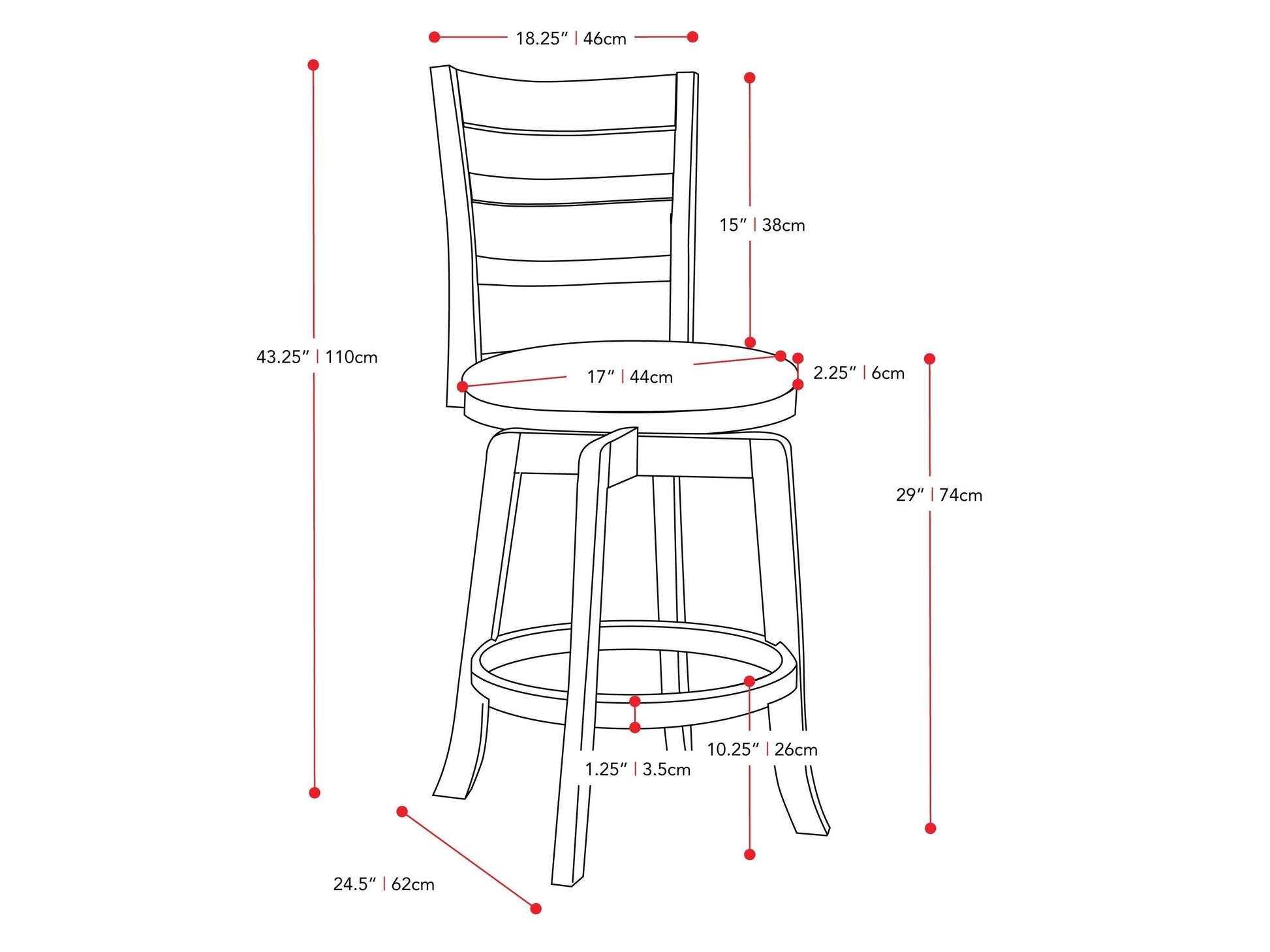 Natural wood bar stool with bar height, featuring a smooth, round seat and sturdy, angled legs. Ideal for rustic or modern kitchen and bar settings.