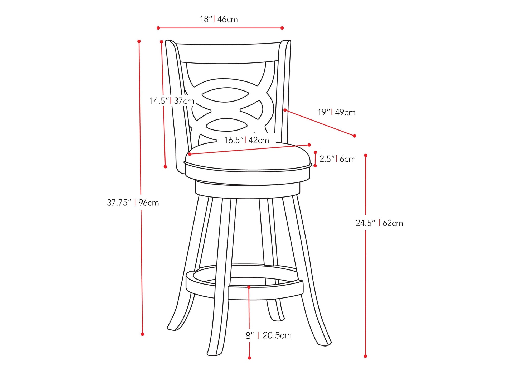 Dark wood bar stool with cushioned beige seat, sleek backrest design, and sturdy construction. Ideal for counter height use in kitchens or bars.