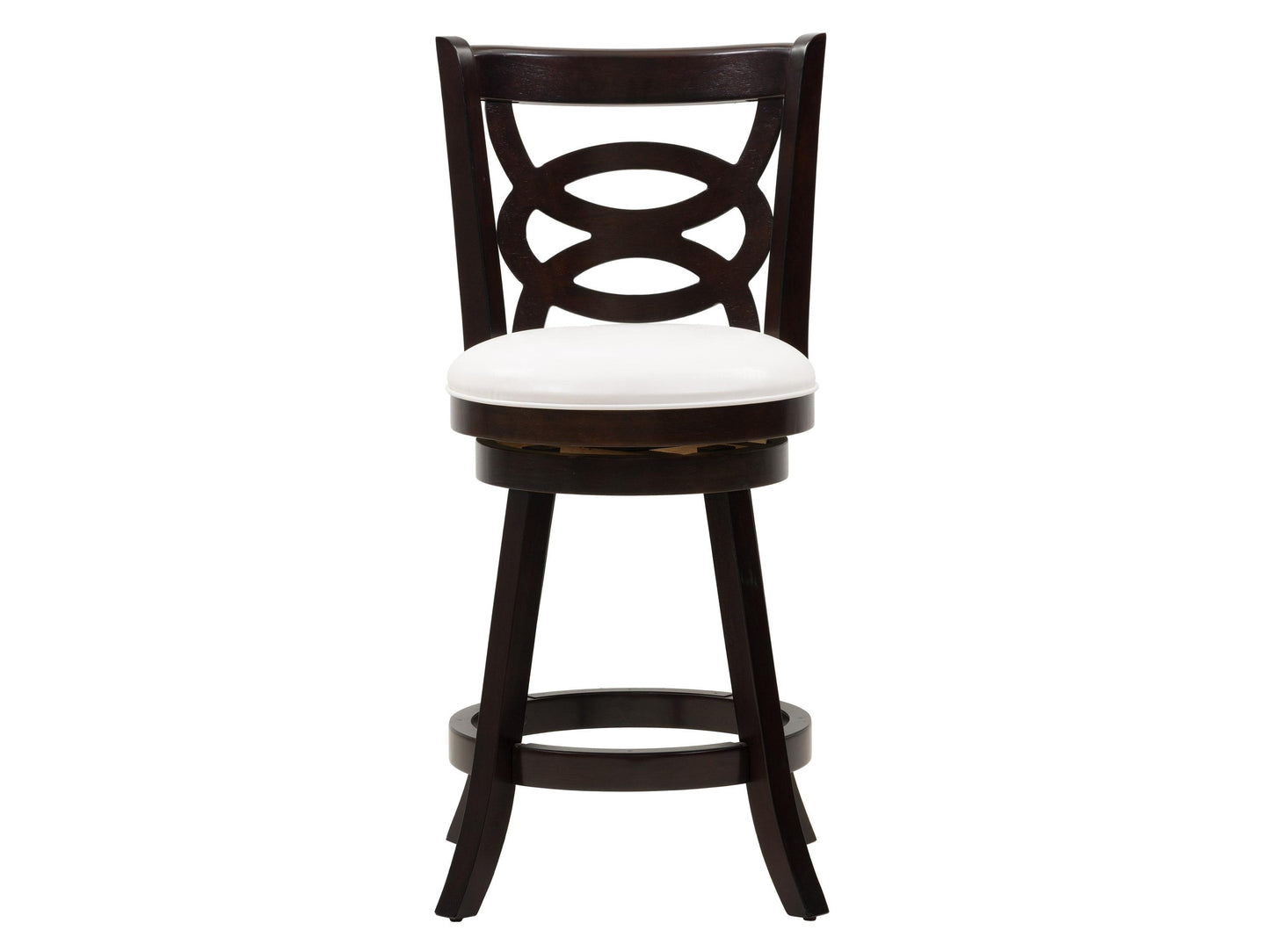 Modern wooden bar stool with dark walnut finish, featuring a curved backrest, cushioned black leather seat, and sleek metal footrest, ideal for kitchen counters and home bars.