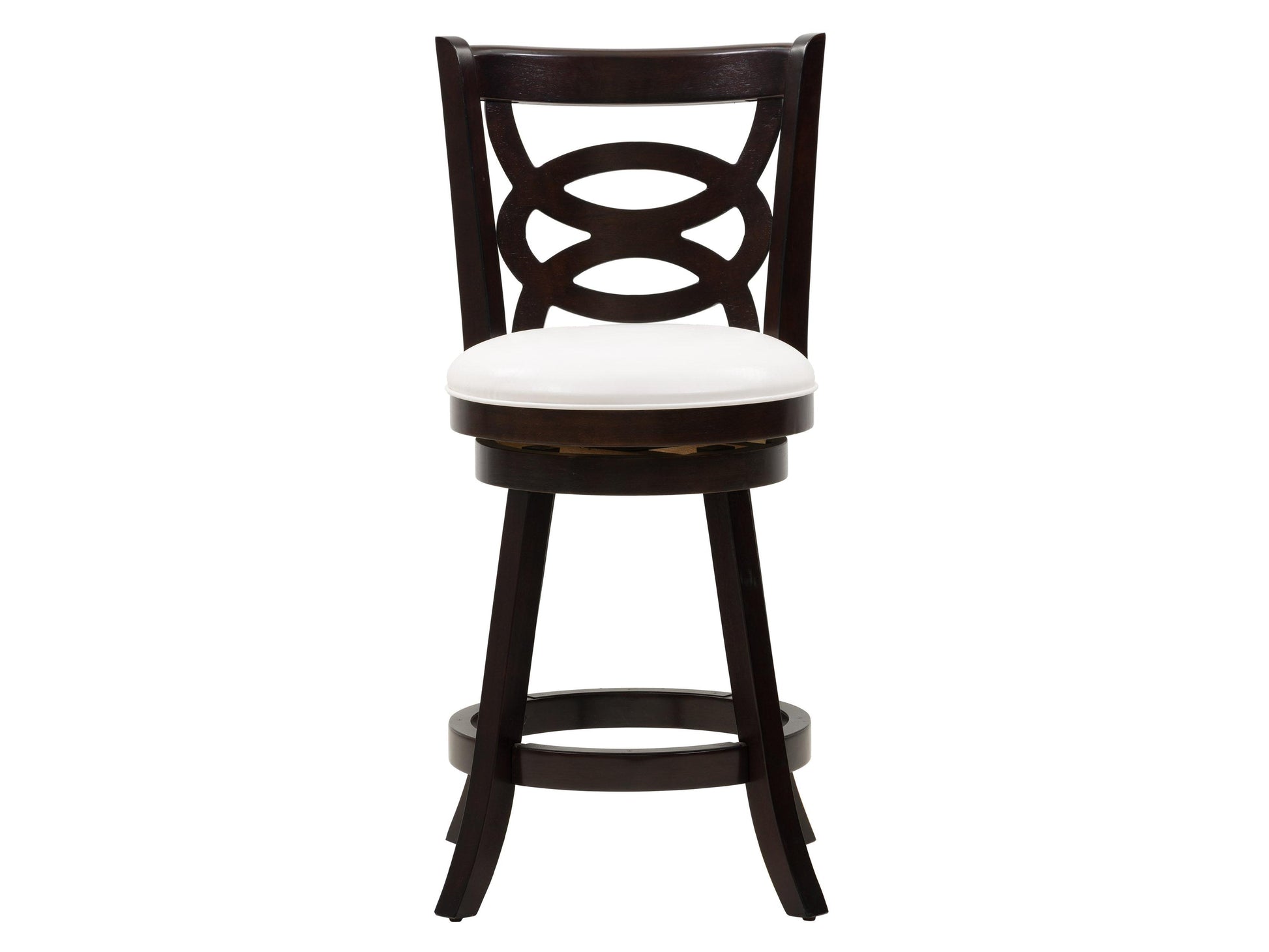 Modern wooden bar stool with dark walnut finish, featuring a curved backrest, cushioned black leather seat, and sleek metal footrest, ideal for kitchen counters and home bars.