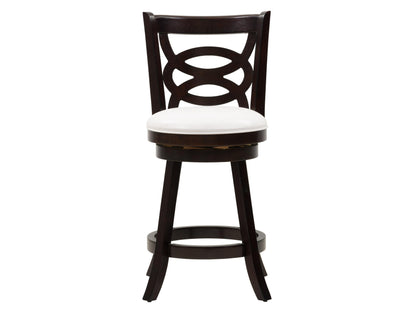 Modern wooden bar stool with dark walnut finish, featuring a curved backrest, cushioned black leather seat, and sleek metal footrest, ideal for kitchen counters and home bars.