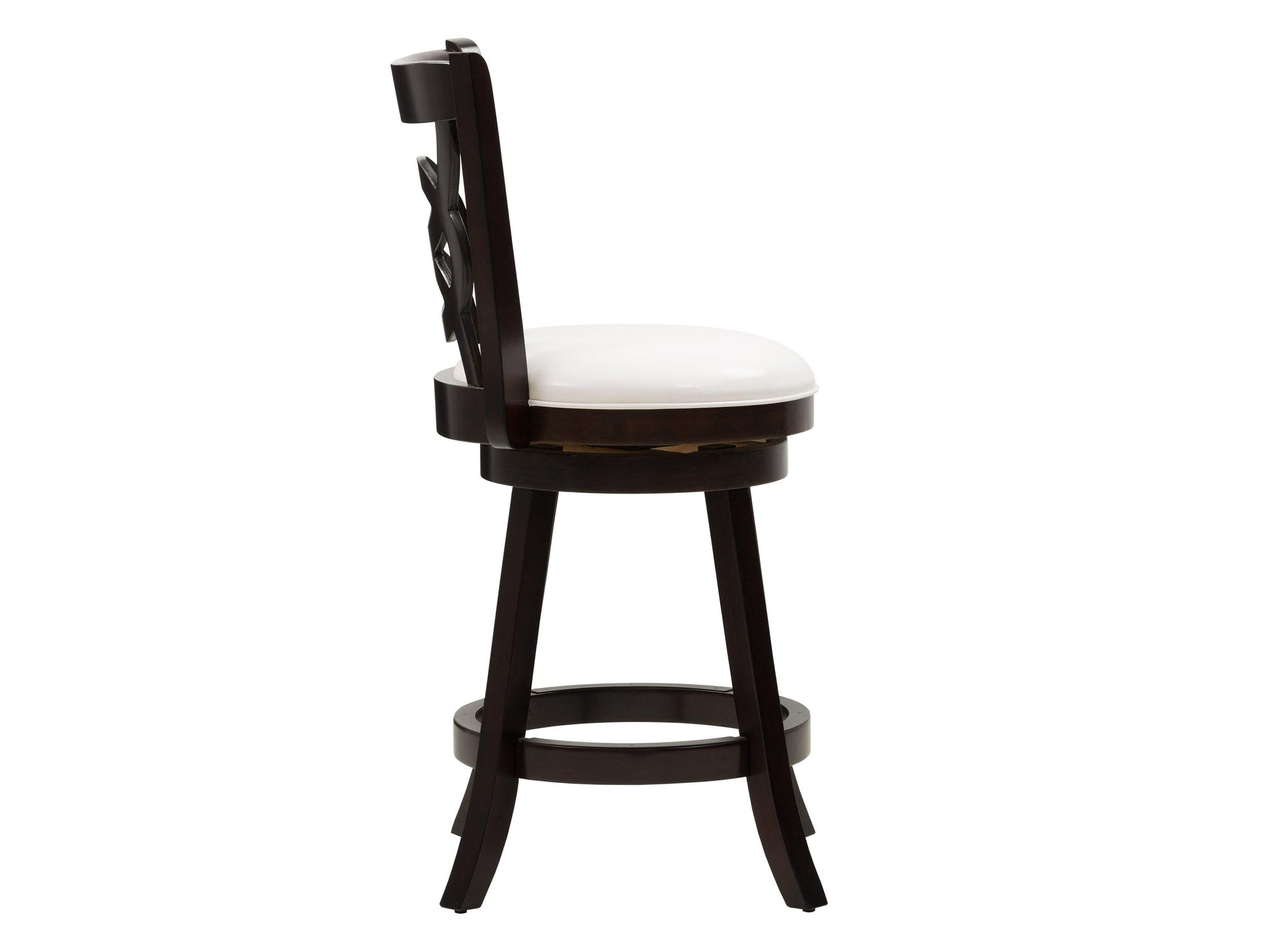 Modern wood bar stools with black metal frame, counter height, featuring a dark walnut seat and backrest with a sleek, minimalist design. Ideal for kitchen islands and home bars.