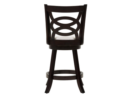 Dark wooden bar stool with a sleek black metal frame, featuring a curved backrest and a cushioned seat for comfort, ideal for modern kitchen counters or home bars.