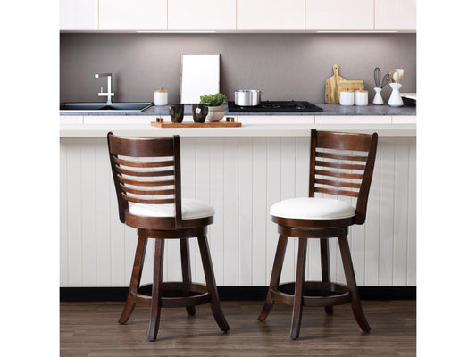 Counter height bar stools set of 2 with black metal frame, dark walnut wooden seat, and backrest, featuring a sleek, minimalist design perfect for modern kitchens or home bars.