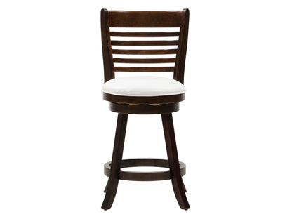 Set of 2 counter height bar stools with black metal frame and rustic brown wood seats, featuring a sleek, modern design ideal for kitchen islands and home bars.