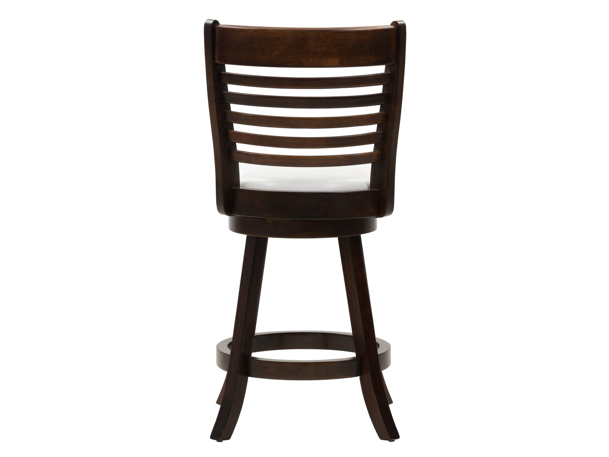 Modern counter height bar stools set of 2, featuring sleek black metal frames with footrests, cushioned seats in rich brown faux leather, and curved backrests for added comfort and style.