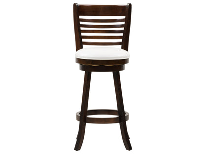White bar height bar stools set of 2, featuring sleek chrome legs, cushioned seats with white faux leather upholstery, and footrests for added comfort, perfect for modern kitchen or bar settings.