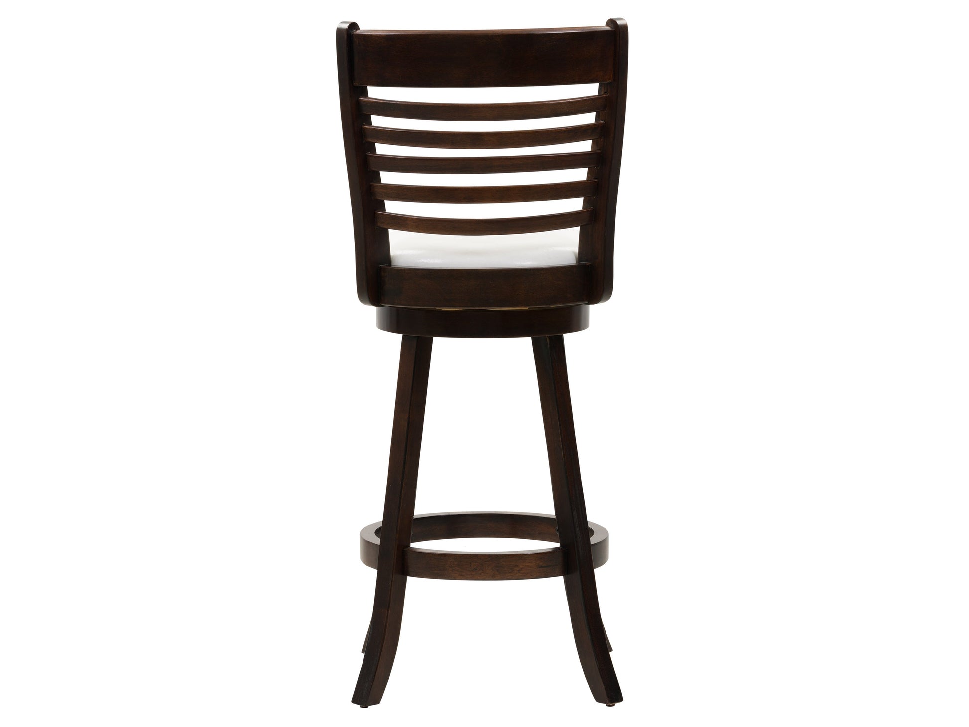 White bar height bar stools set of 2, featuring sleek chrome legs, cushioned seats with white faux leather upholstery, and footrests for added comfort, perfect for modern kitchen or bar settings.