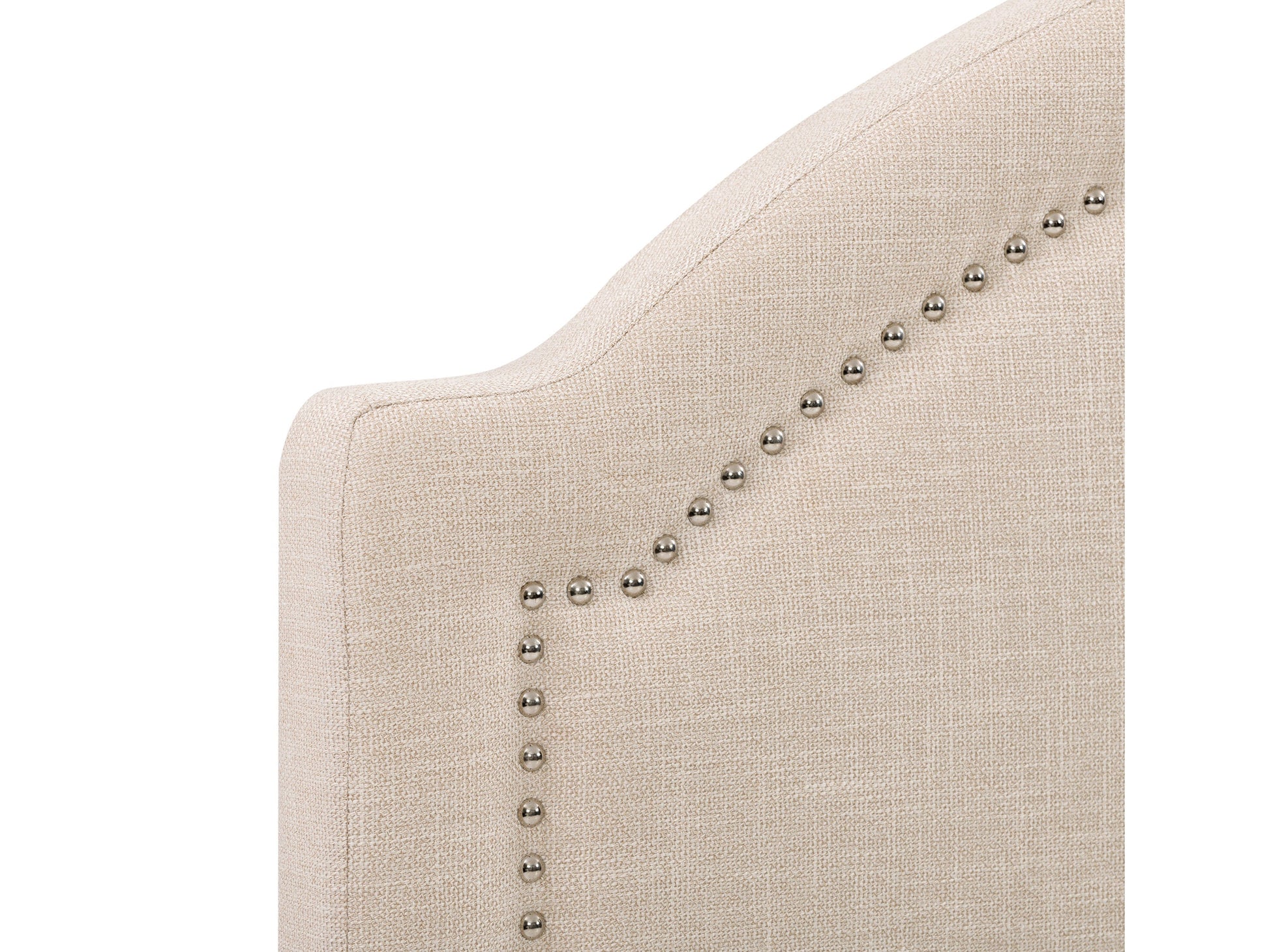 Cream upholstered king bed with tufted headboard, soft fabric, wooden legs, and a sturdy frame. Ideal for modern and classic bedrooms.