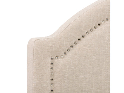 Cream upholstered king bed with tufted headboard, soft fabric, wooden legs, and a sturdy frame. Ideal for modern and classic bedrooms.