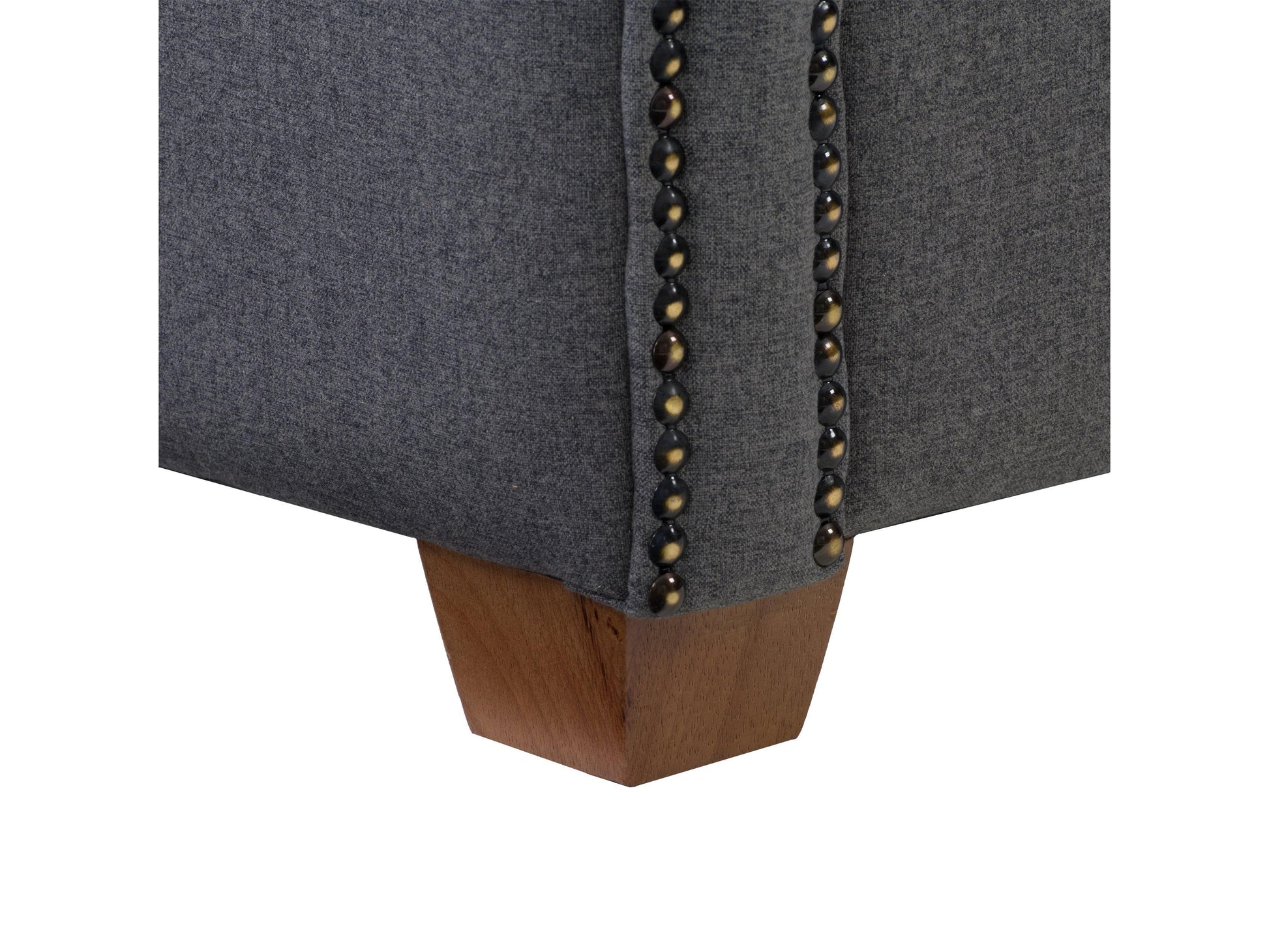 Grey arm chair with plush cushioned seat and backrest, featuring sleek wooden legs and soft fabric upholstery. Perfect for modern living rooms or offices, offering both comfort and style.