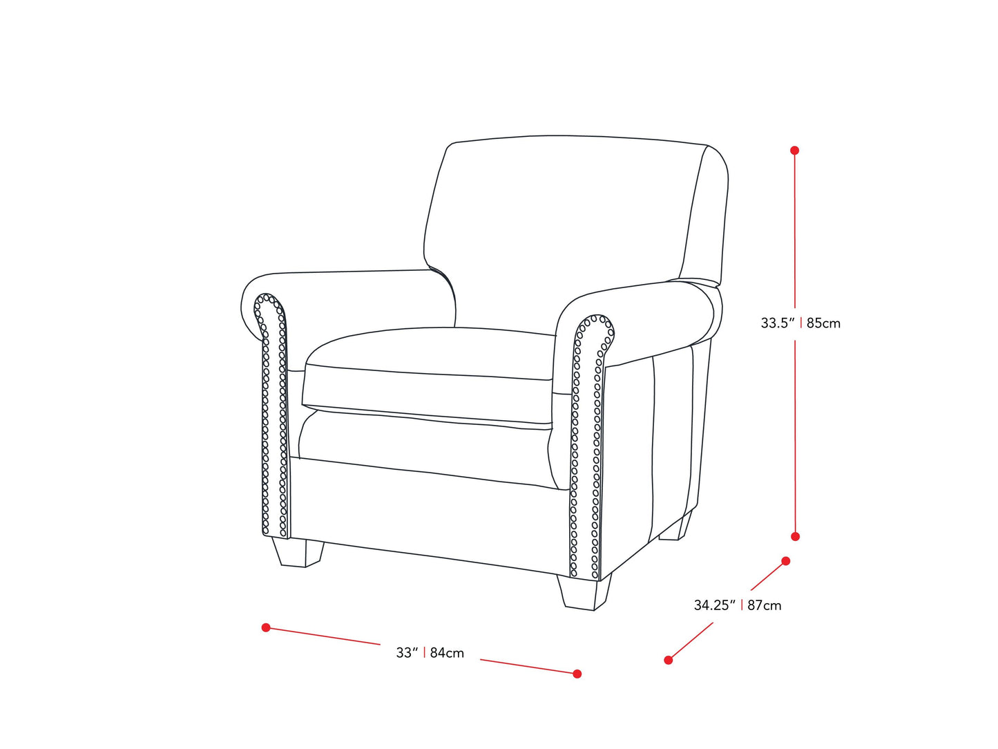 Grey arm chair with tufted backrest, wooden legs, and plush fabric upholstery. Ideal for modern living rooms.
