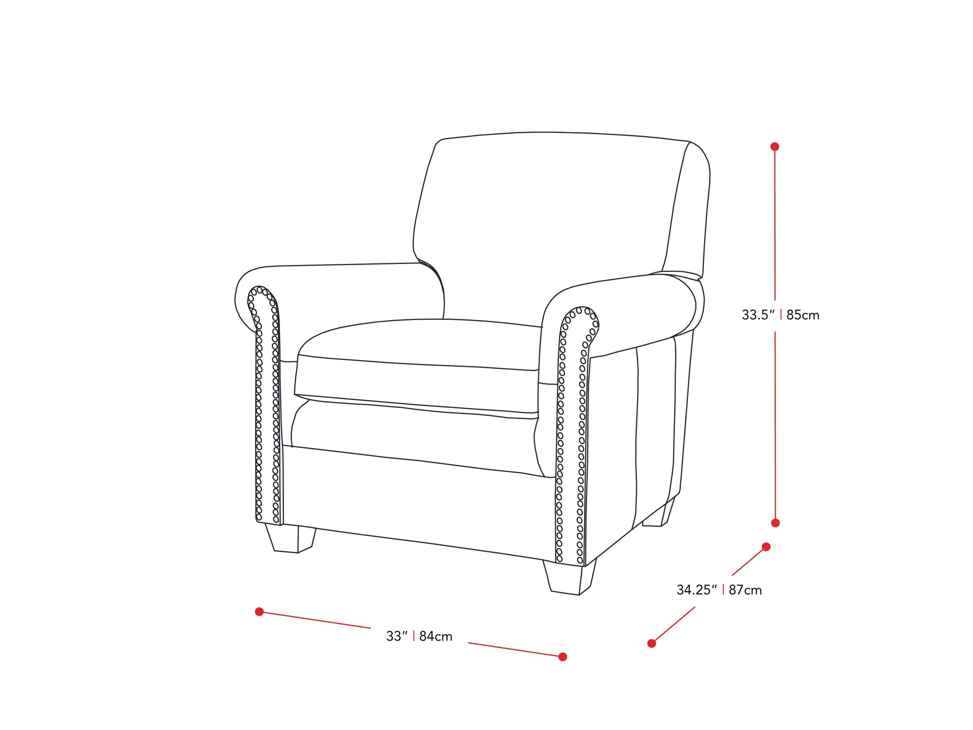 Grey arm chair with tufted backrest, wooden legs, and plush fabric upholstery. Ideal for modern living rooms.