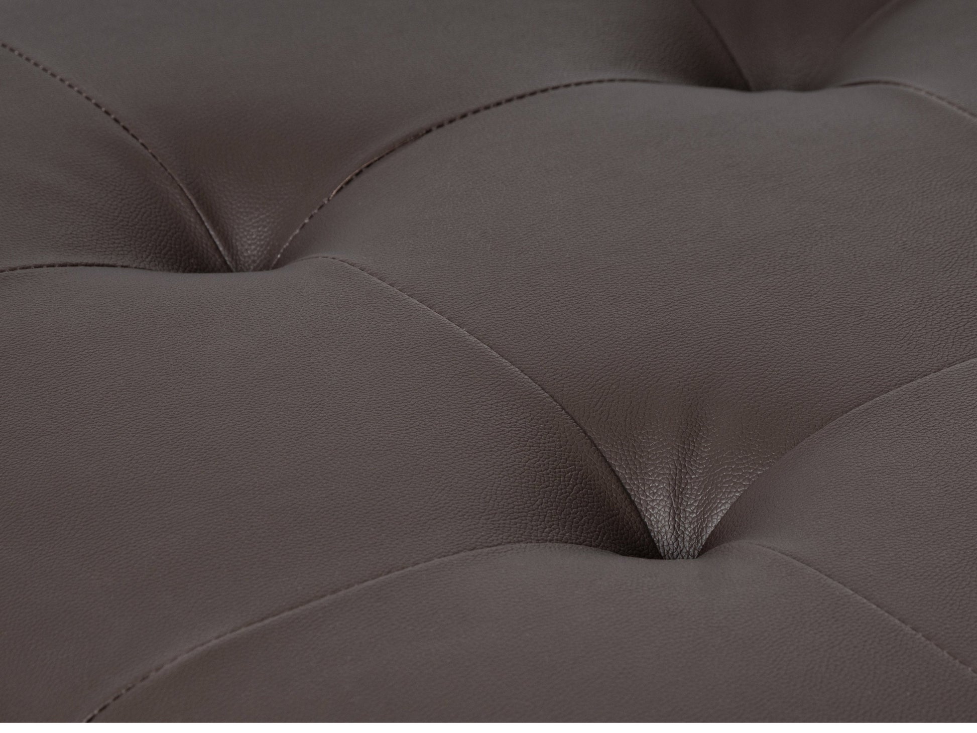 Brown vegan leather storage ottoman with tufted top, rectangular shape, and hidden storage compartment. Ideal for living rooms or bedrooms, offering both style and functionality.
