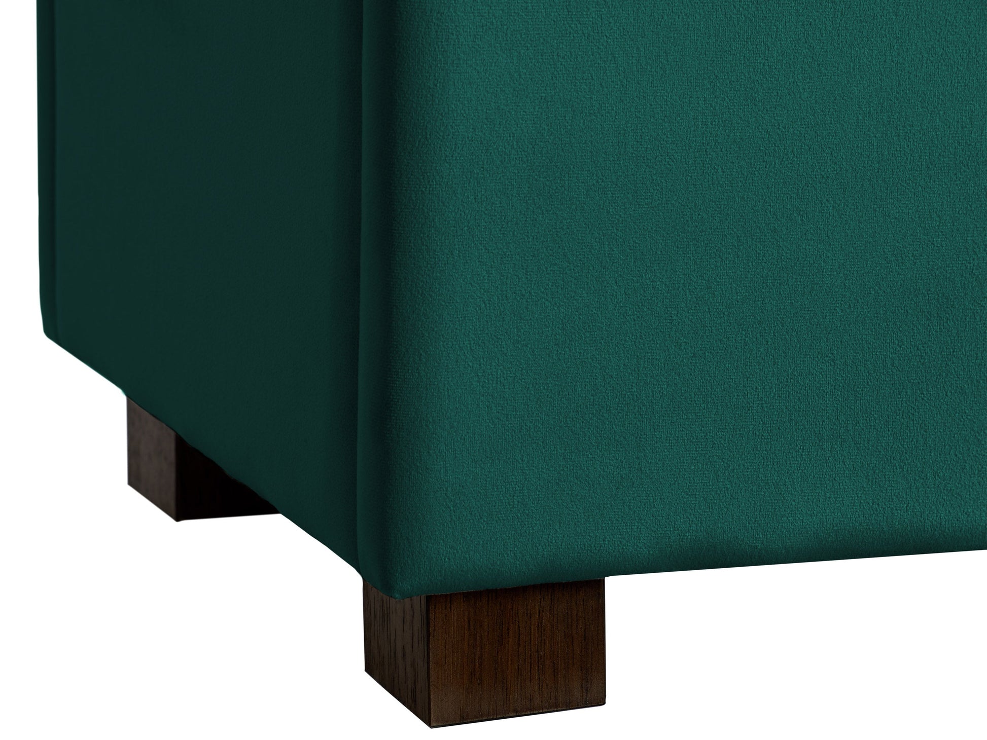 Green velvet ottoman with storage compartment, featuring a plush, tufted top and sleek gold legs, perfect for adding a touch of elegance and functionality to any living room or bedroom.