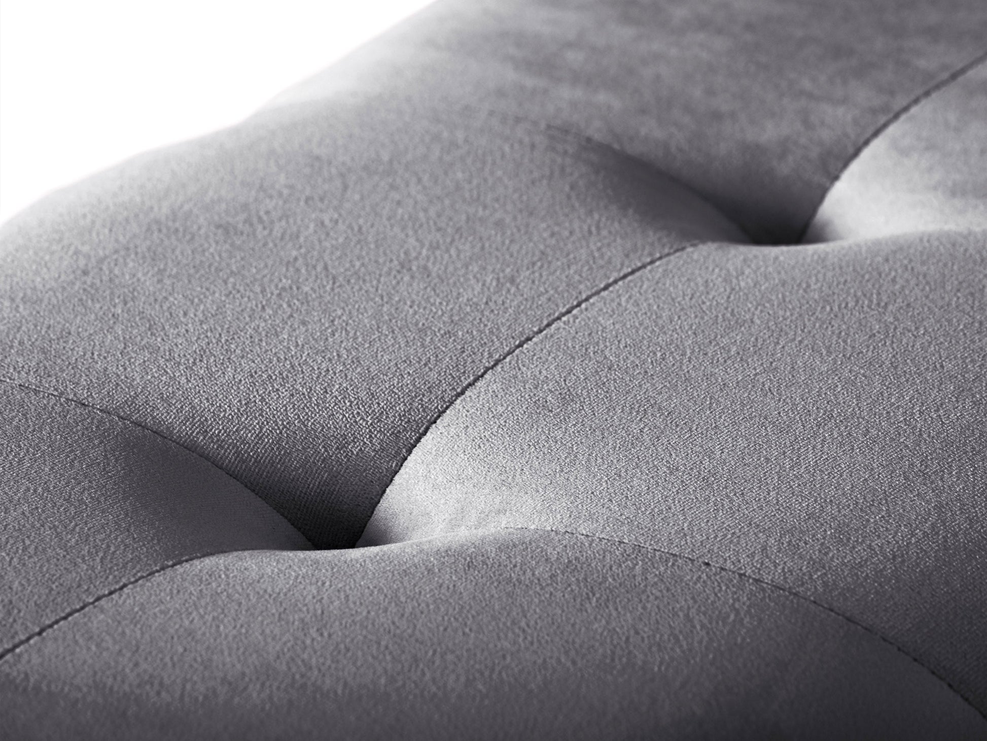 Grey velvet ottoman with storage, tufted design, soft texture, and modern style. Perfect for living room or bedroom, providing extra seating and hidden storage space.